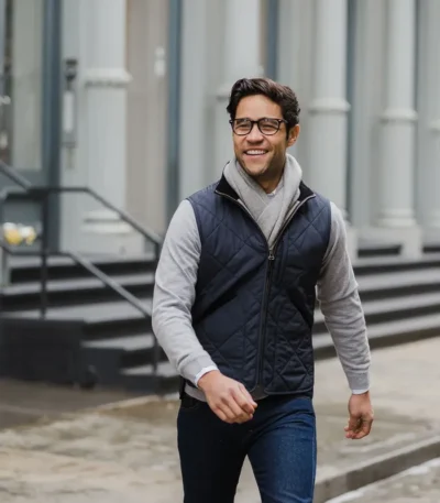 Mens Shirt Style Black Quilted Cotton Vest