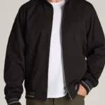 Mens Straight Zip Up Bomber Black Cotton Jacket