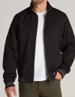 Mens Straight Zip Up Bomber Black Cotton Jacket