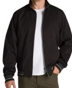 Mens Straight Zip Up Bomber Black Cotton Jacket