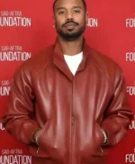 Michael B. Jordan Maroon Leather Jacket