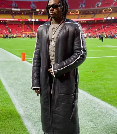 Monday Night Football Gunna Black Leather Coat