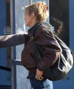NYC 2026 Bella Hadid Brown Leather Jacket