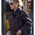 NYC 2026 Bella Hadid Brown Leather Jacket