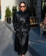 NYC 2026 Emilia Clarke Leather Coat