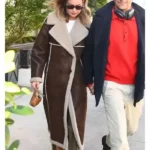 NYC Gigi Hadid Brown Shearling Leather Coat