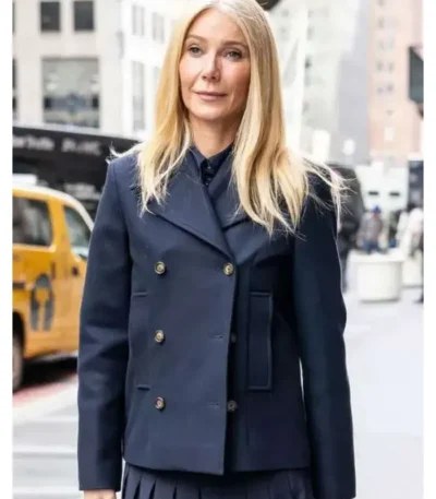 NYC Gwyneth Paltrow Blue Peacoat