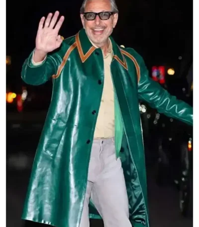 NYC Jeff Goldblum Green Leather Coat