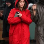 NYC Milly Alcock Red Hooded Coat