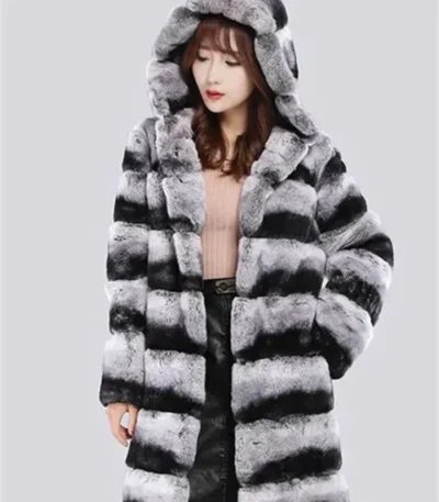 Nadine Chinchilla Fur Luxury Hooded Coat