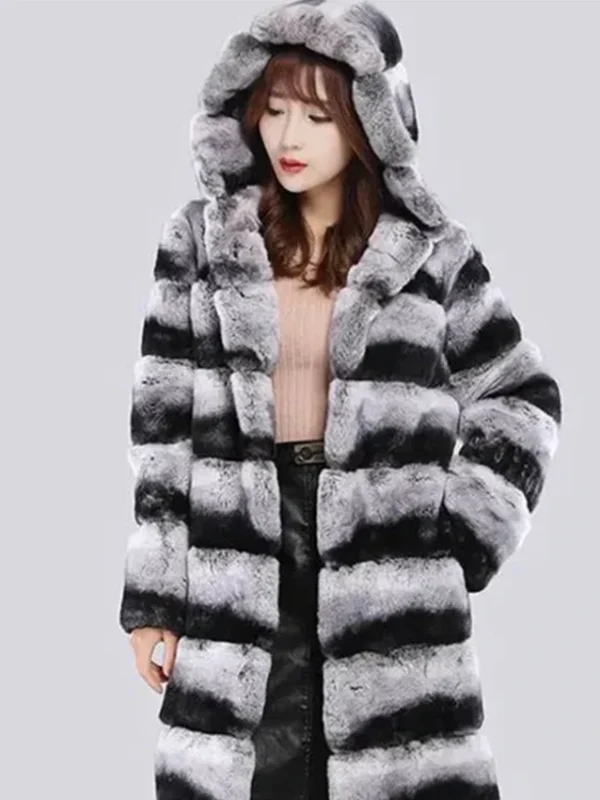 Nadine Chinchilla Fur Luxury Hooded Coat