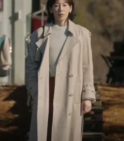 No In-ji The Trunk S01 White Leather Trench Coat