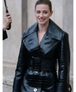 PFW 2026 Lili Reinhart Black Leather Coat