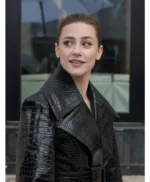 PFW 2026 Lili Reinhart Black Leather Coat