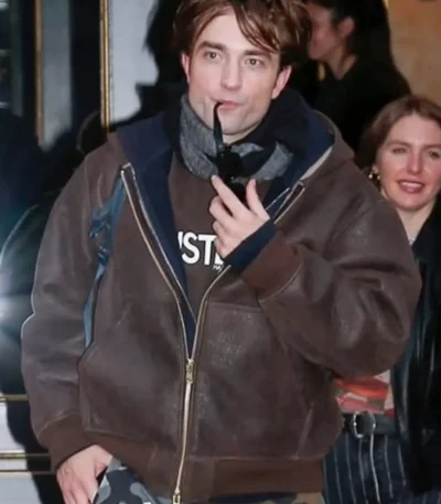 Paris Hotel Robert Pattinson Brown Leather Jacket