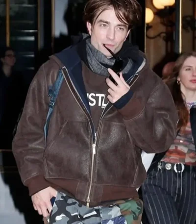 Paris Hotel Robert Pattinson Brown Leather Jacket