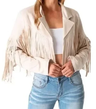 Jennifer Pedranti White Fringe Jacket