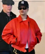 Rihanna Oversized Red Leather Jacket
