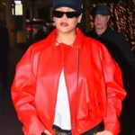 Rihanna Oversized Red Leather Jacket