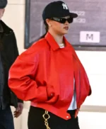 Rihanna Oversized Red Leather Jacket