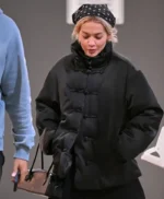 Rita Ora Black Satin Puffer Jacket