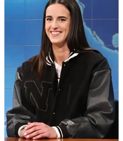 SNL Caitlin Clark Black Varsity Jacket