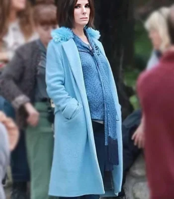 Sandra Bullock Bird Box Malorie Hayes Long Blue Coat