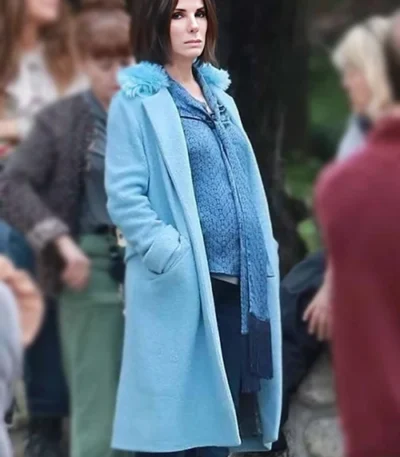 Sandra Bullock Bird Box Malorie Hayes Long Blue Coat
