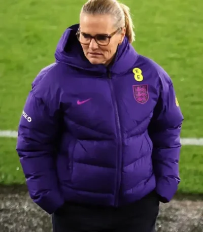 Sarina Wiegman Friendly Match Purple Puffer Jacket
