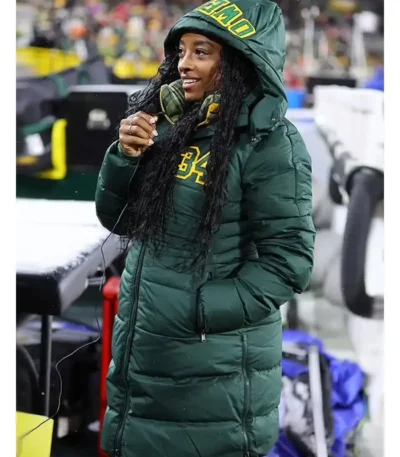 Simone Biles Green Puffer Hooded Jacket