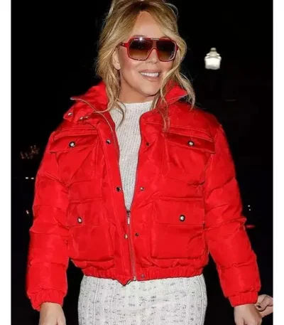 Singer Mariah Carey Red Puffer Jacket