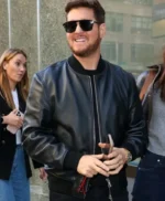 Singer Michael Bublé Black Leather Jacket