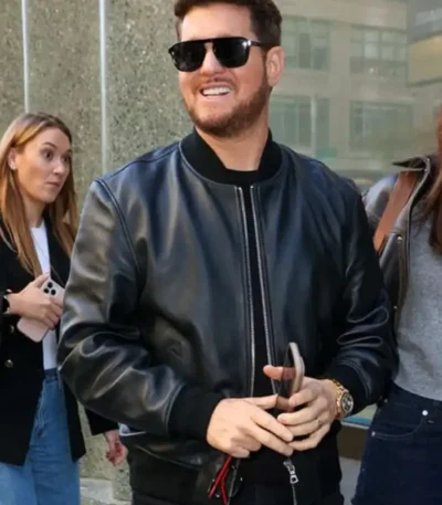Singer Michael Bublé Black Leather Jacket