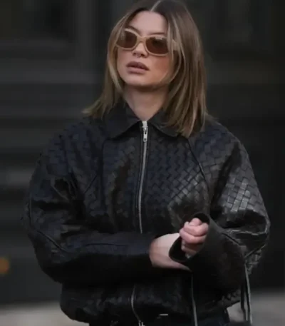 Sophia Geiss Woven Texture Leather Jacket