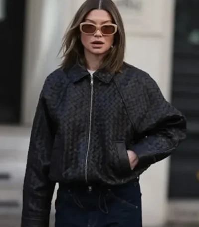 Sophia Geiss Woven Texture Leather Jacket