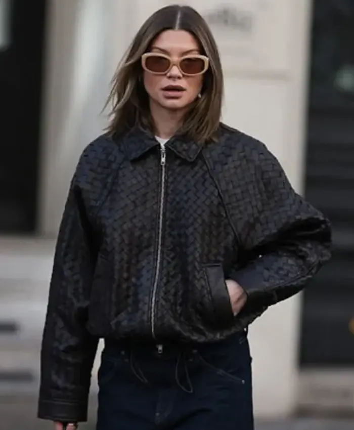 Sophia Geiss Woven Texture Leather Jacket Sophia Geiss Woven Texture Leather Jacket