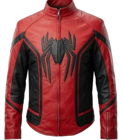 Spider Classic Men Web Red Leather Jacket