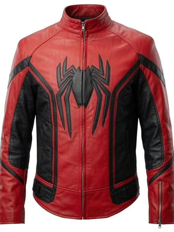 Spider Classic Men Web Red Leather Jacket