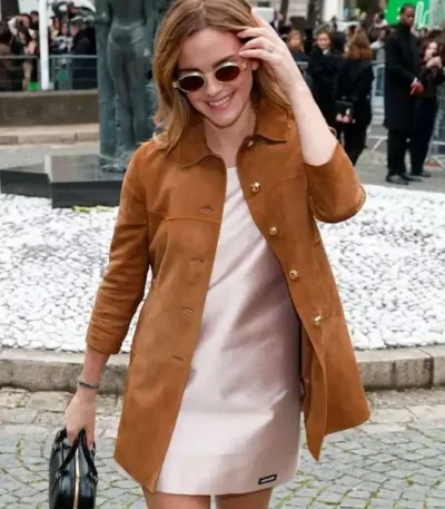 Spring Summer Emma Watson Brown Suede Jacket
