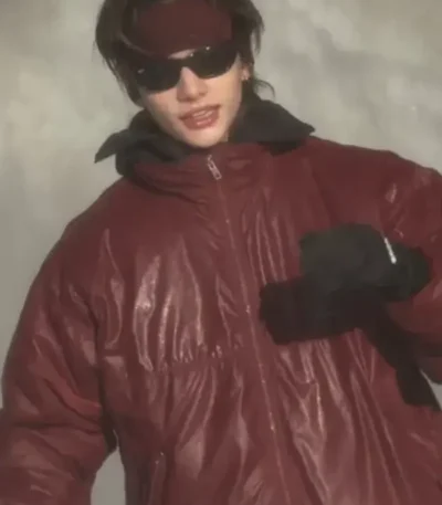 Stray Kids Hyunjin Maroon Leather Jacket