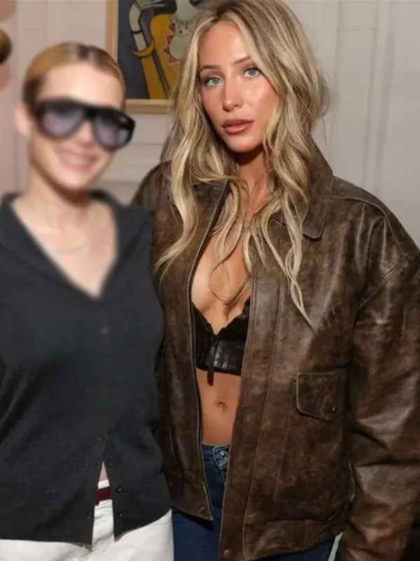 Super Bowl LX Brunch 2026 Alix Earle Distressed Leather Jacket