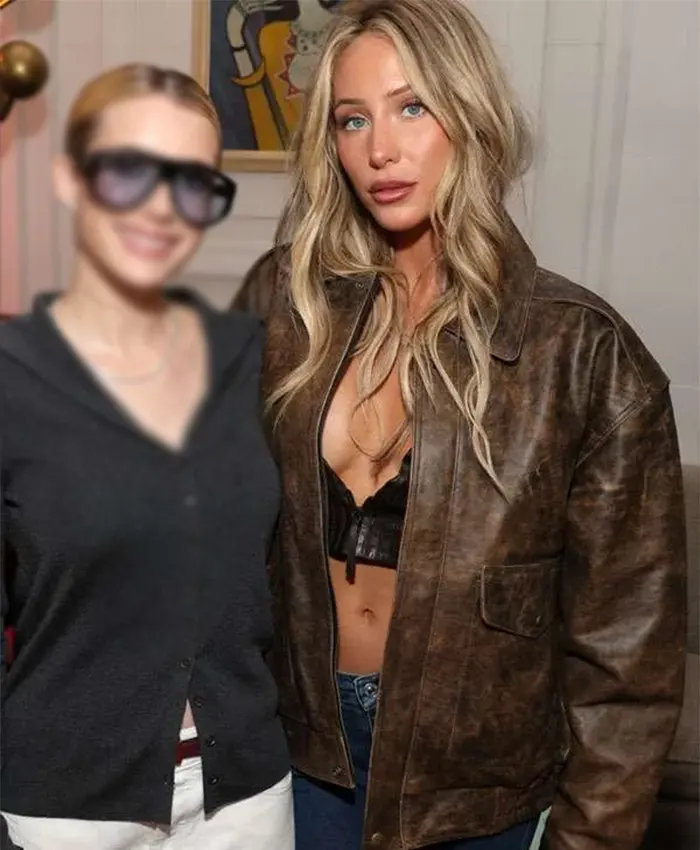 Super Bowl LX Brunch 2026 Alix Earle Distressed Leather Jacket Super Bowl LX Brunch 2026 Alix Earle Distressed Leather Jacket