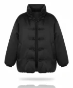 Rita Ora Black Satin Puffer Jacket