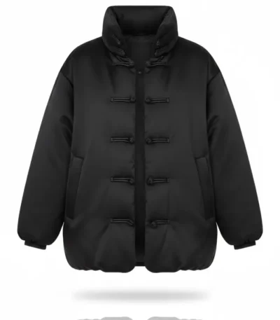 Rita Ora Black Satin Puffer Jacket