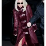 Sydney Sweeney Burgundy Leather Coat