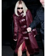 Sydney Sweeney Burgundy Leather Coat