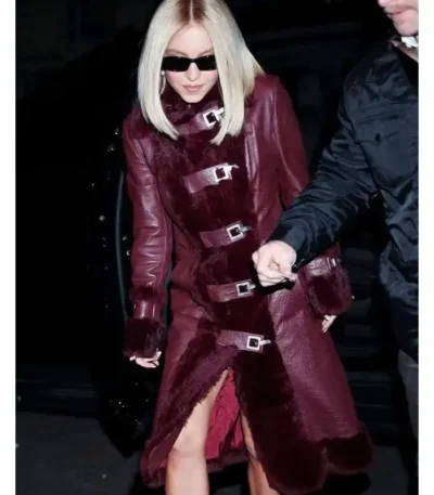 Sydney Sweeney Burgundy Leather Coat