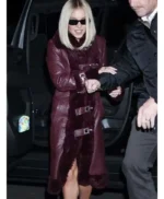 Sydney Sweeney Burgundy Leather Coat