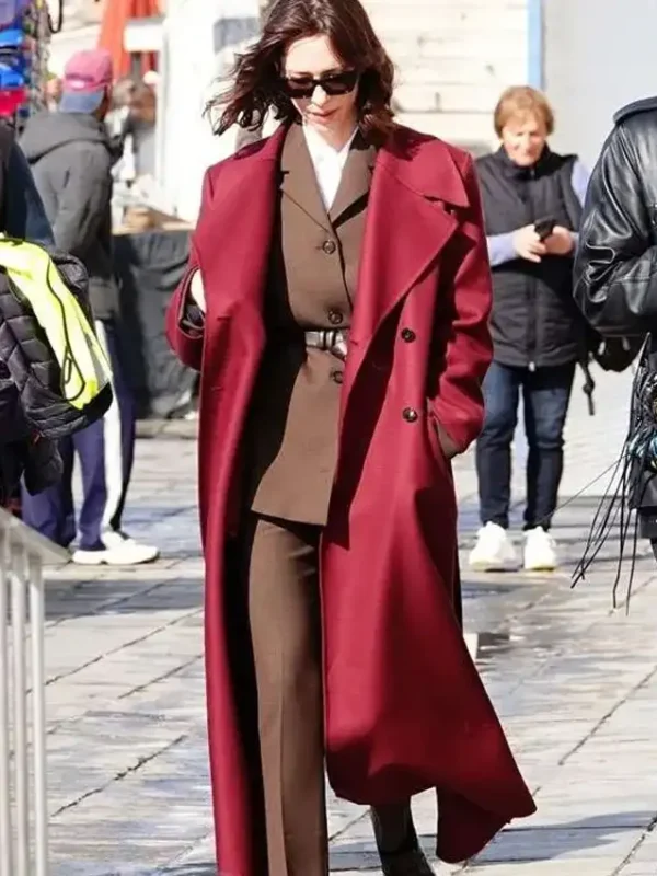 The Beauty Rebecca Hall Maroon Coat
