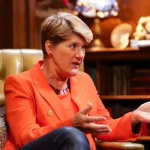 The Celebrity Traitors Clare Balding Orange Blazer